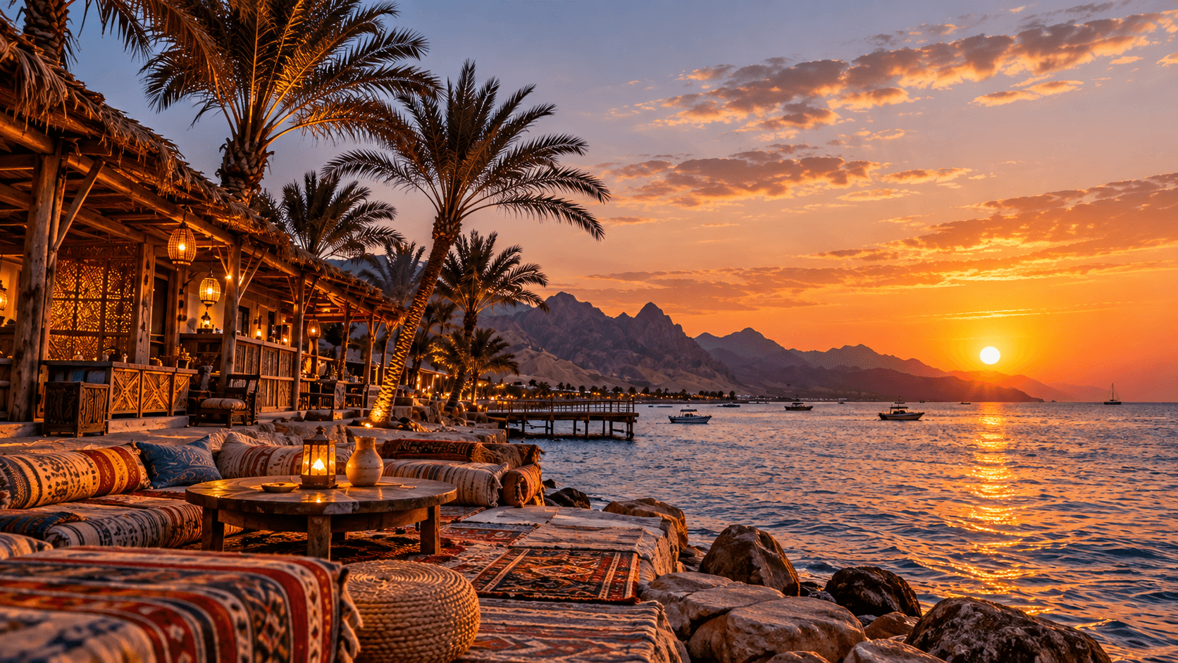 Red Sea coastline at golden hour